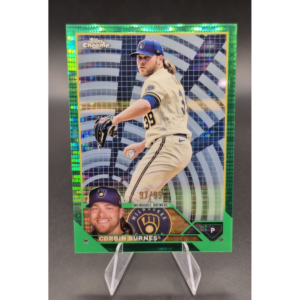 2023 Topps Chrome Corbin Burnes #214 Green Sonar Refractor #/99 Brewers